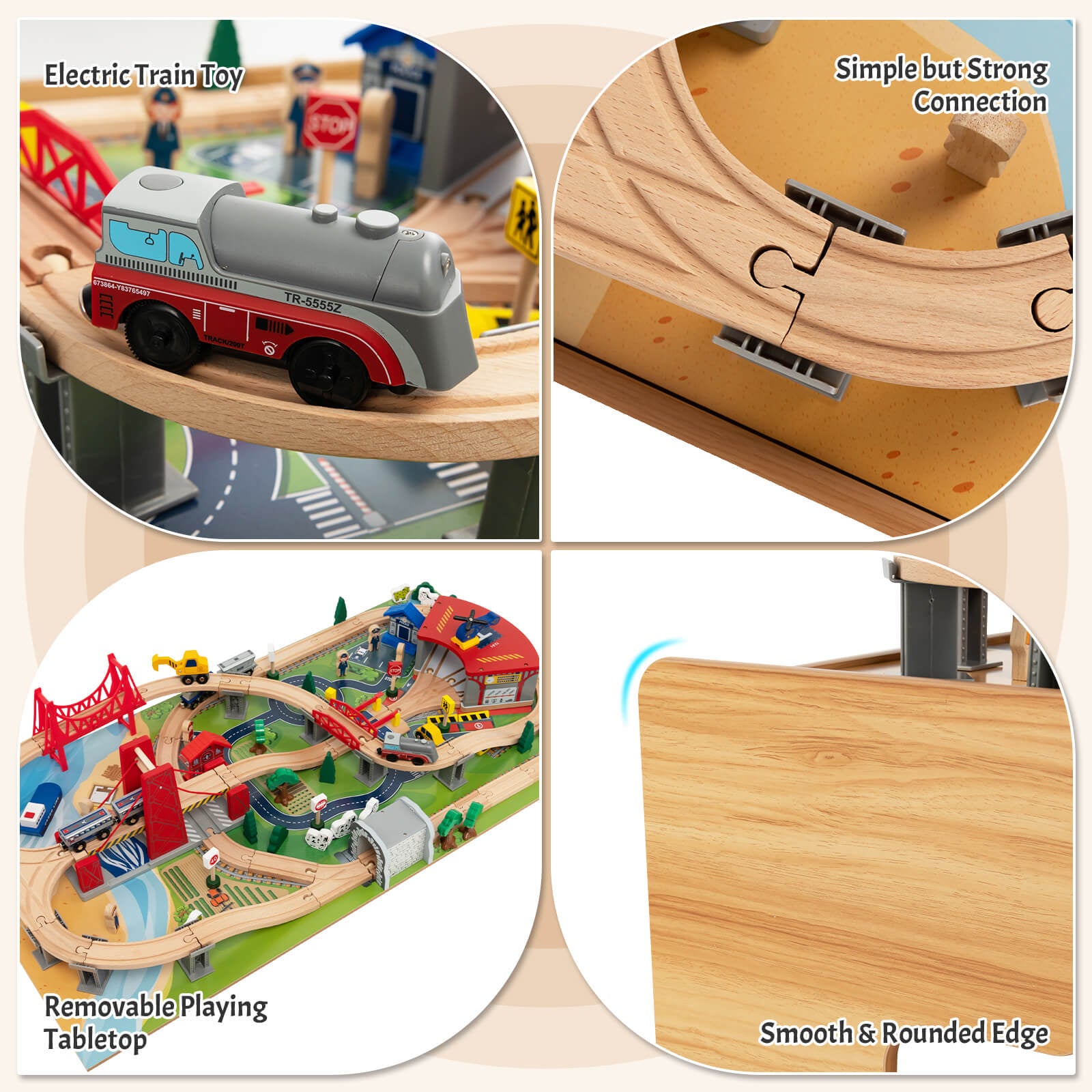 Kids Double-Sided Wooden Train Table Playset with Storage Drawer, Natural Learning Toys at Gallery Canada