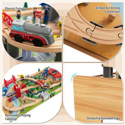 Kids Double-Sided Wooden Train Table Playset with Storage Drawer, Natural Learning Toys at Gallery Canada