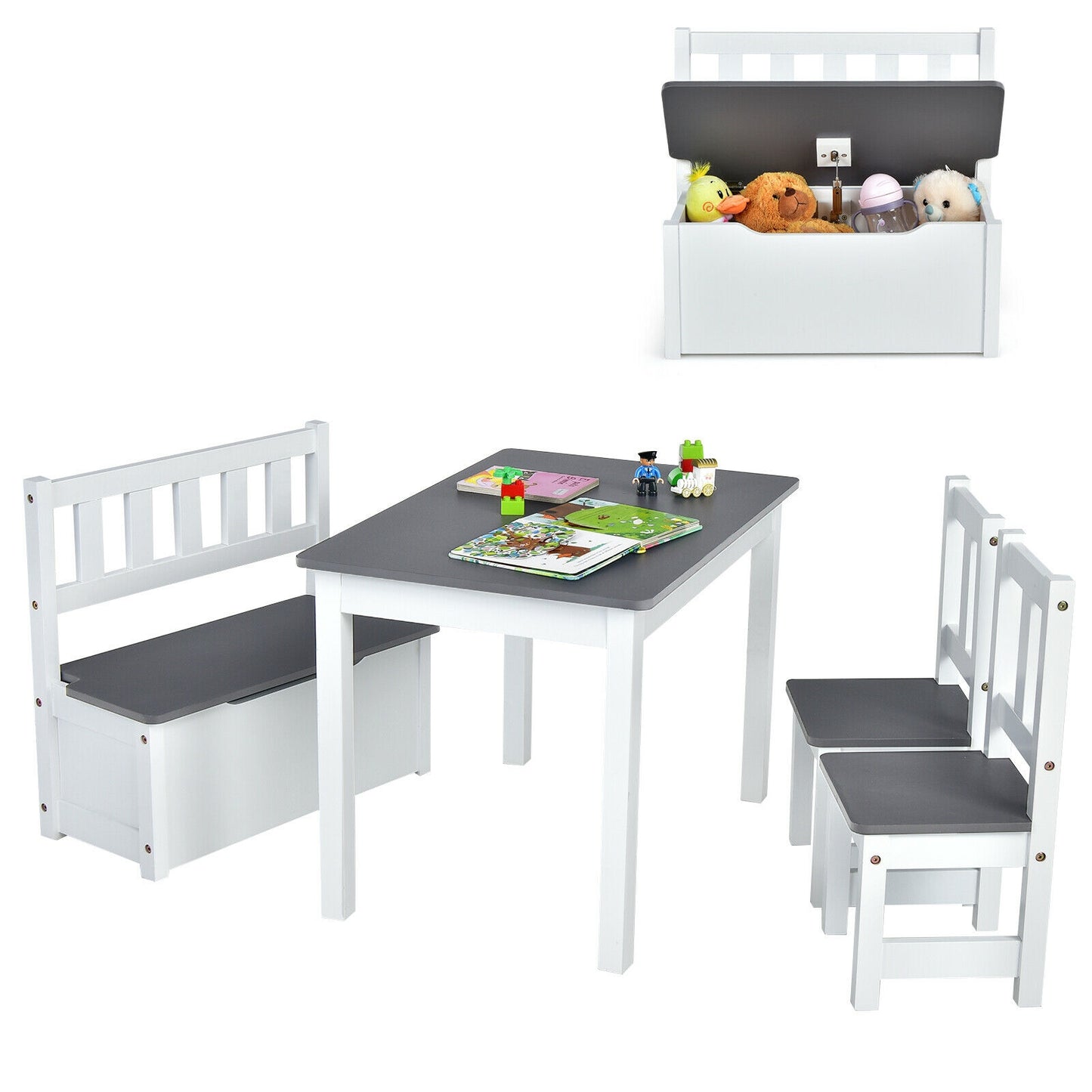Kids Wooden Activity Table And Chairs Set, 4 Pieces, Gray Kids Table & Chair Sets at Gallery Canada