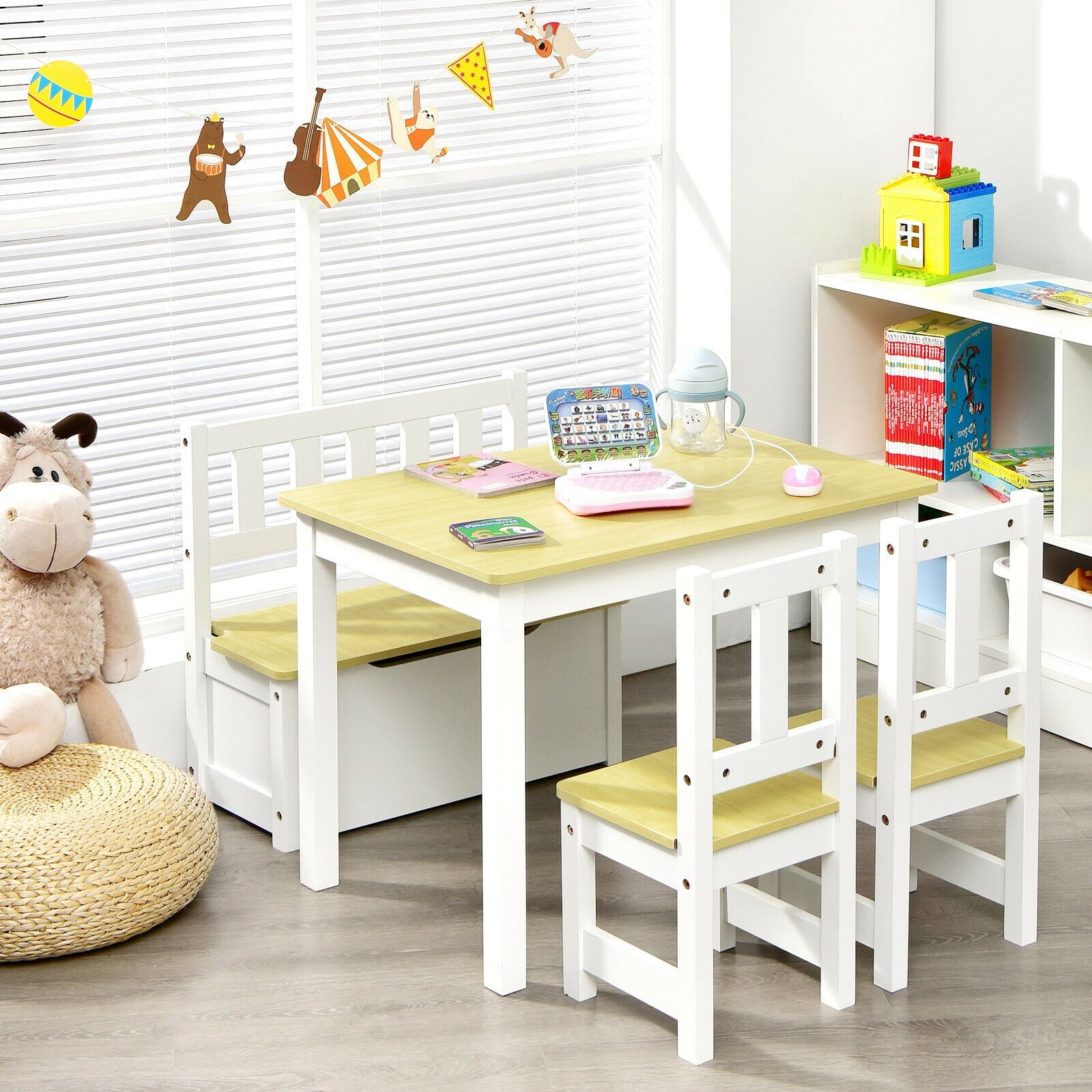 Kids Wooden Activity Table, Chairs Set, Storage Bench, Study Desk, Natural Kids Table & Chair Sets at Gallery Canada