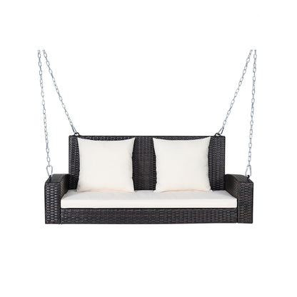 2-Person Patio Rattan Swing With Cushions, White Porch Swings White at Gallery Canada