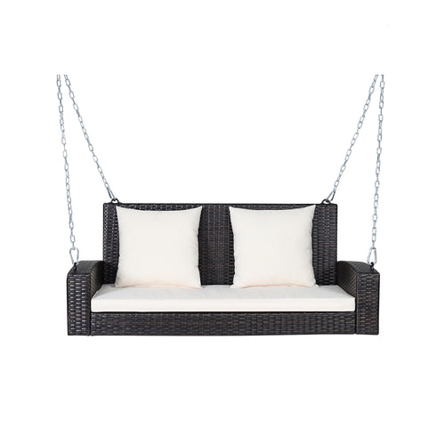 2-Person Patio Rattan Swing With Cushions, White