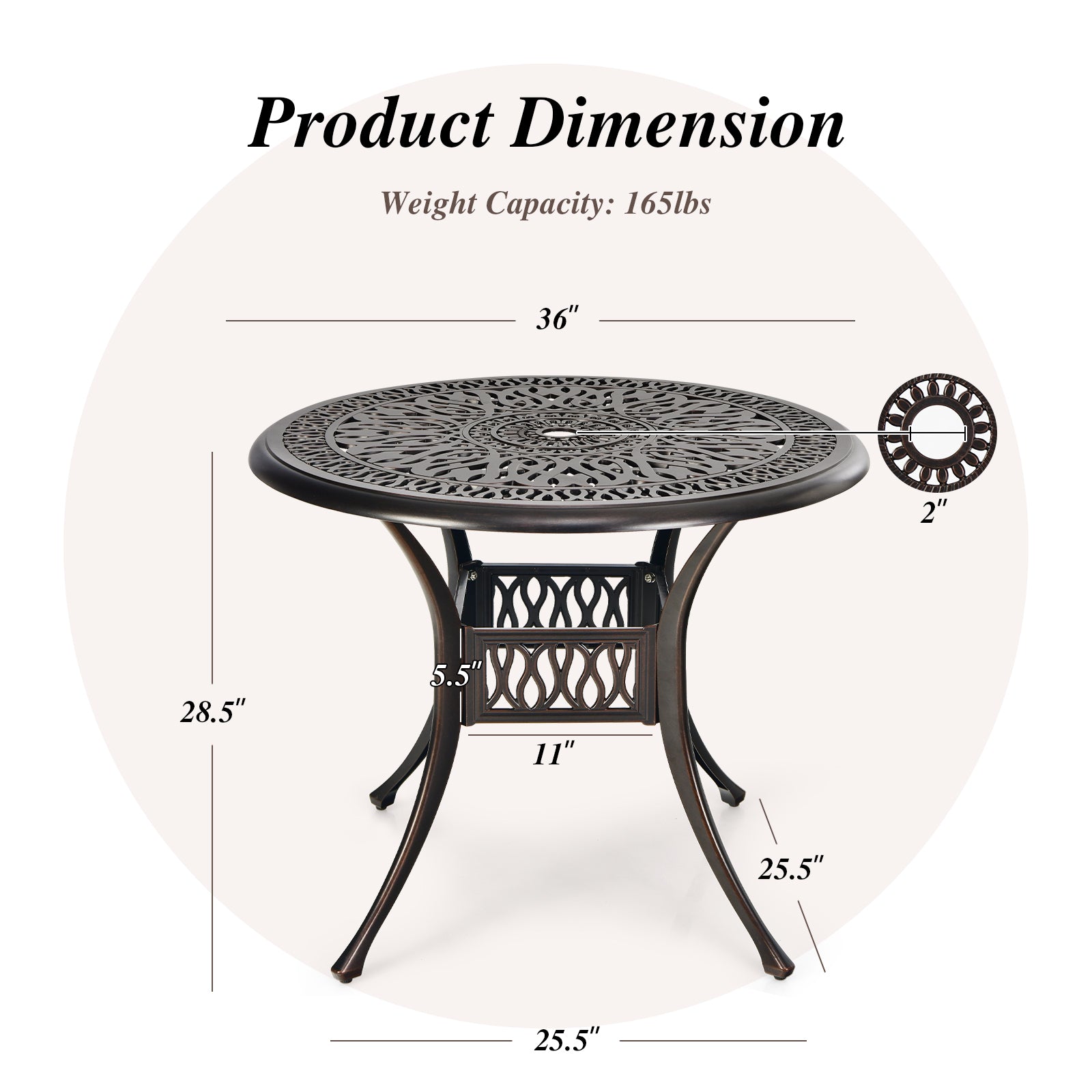 36 Inch Round Patio Dining Table, Umbrella Hole, Brown Patio Dining Tables at Gallery Canada