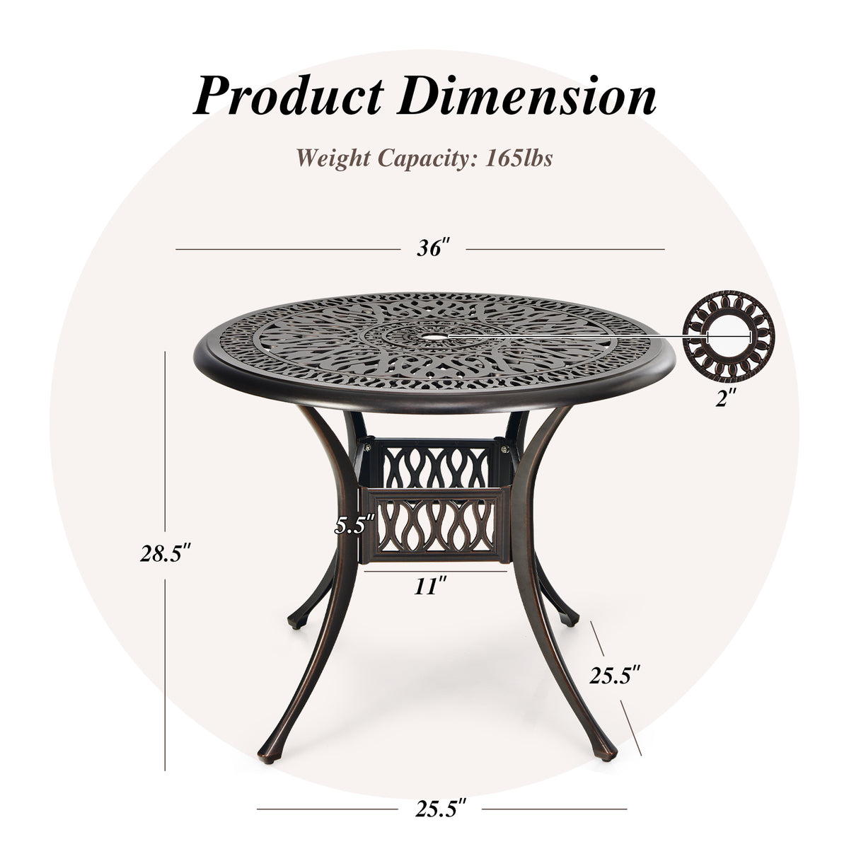 36 Inch Round Patio Dining Table, Umbrella Hole, Brown Patio Dining Tables at Gallery Canada