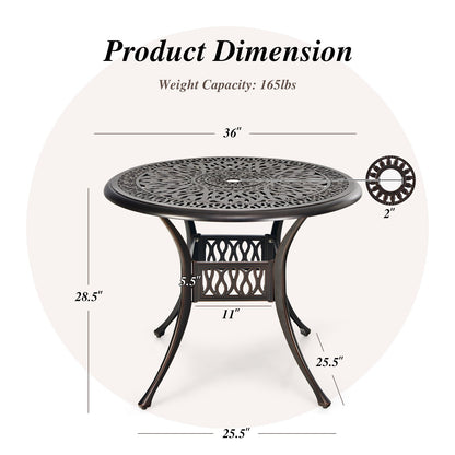 36 Inch Patio Round Dining Bistro Table with Umbrella Hole, Brown - Gallery Canada