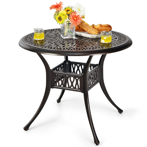 36 Inch Round Patio Dining Table, Umbrella Hole, Brown