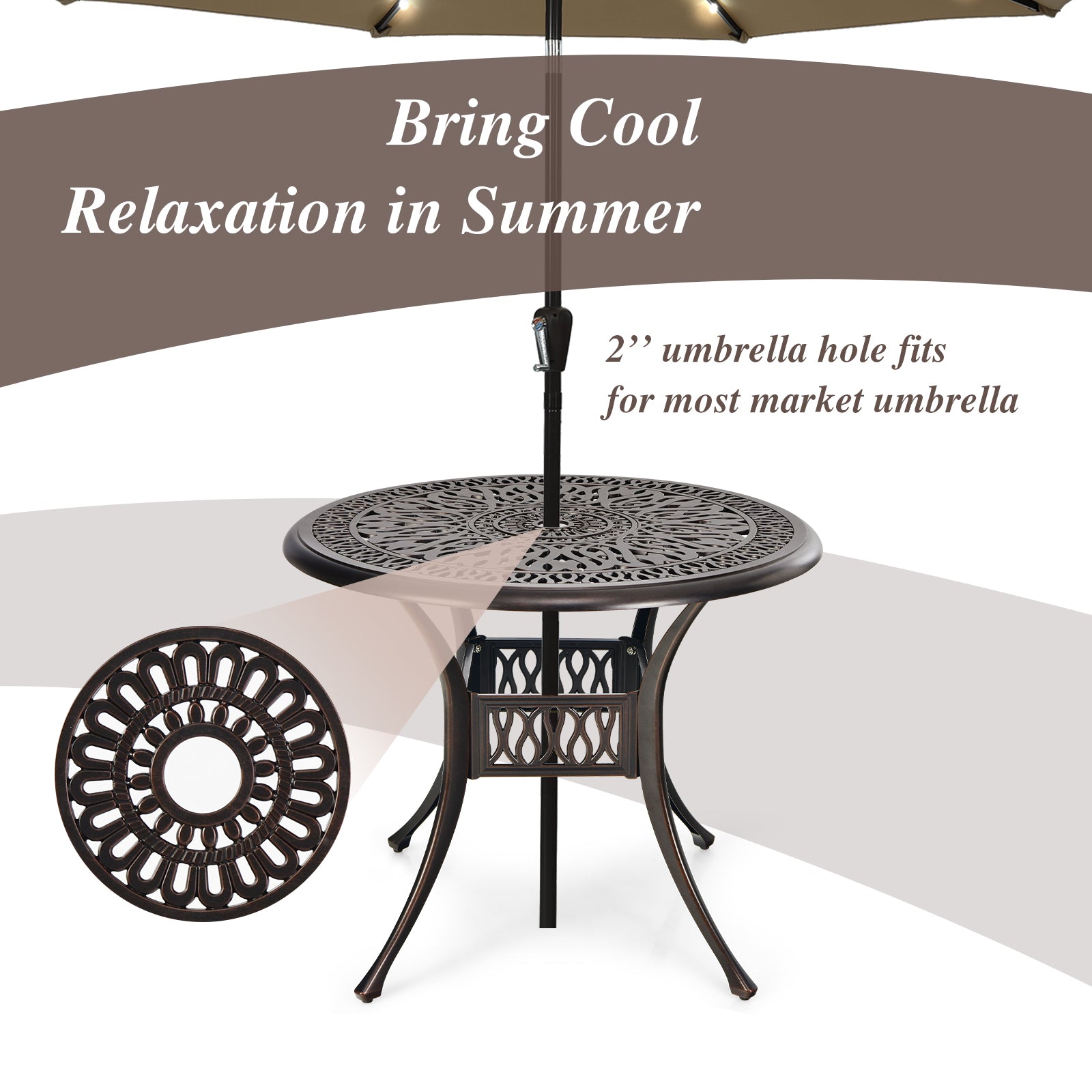 36 Inch Round Patio Dining Table, Umbrella Hole, Brown Patio Dining Tables at Gallery Canada