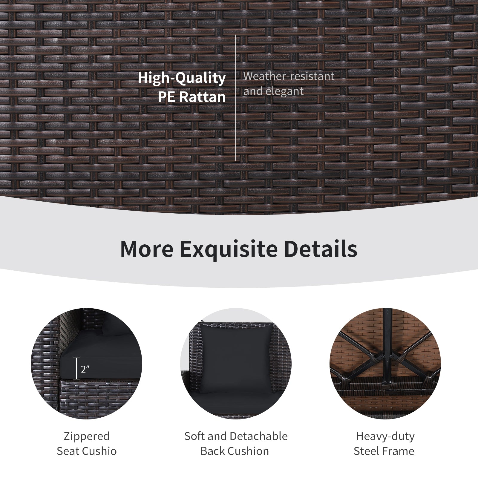 2-Person Patio Rattan Porch Swing with Cushions, Black Porch Swings at Gallery Canada