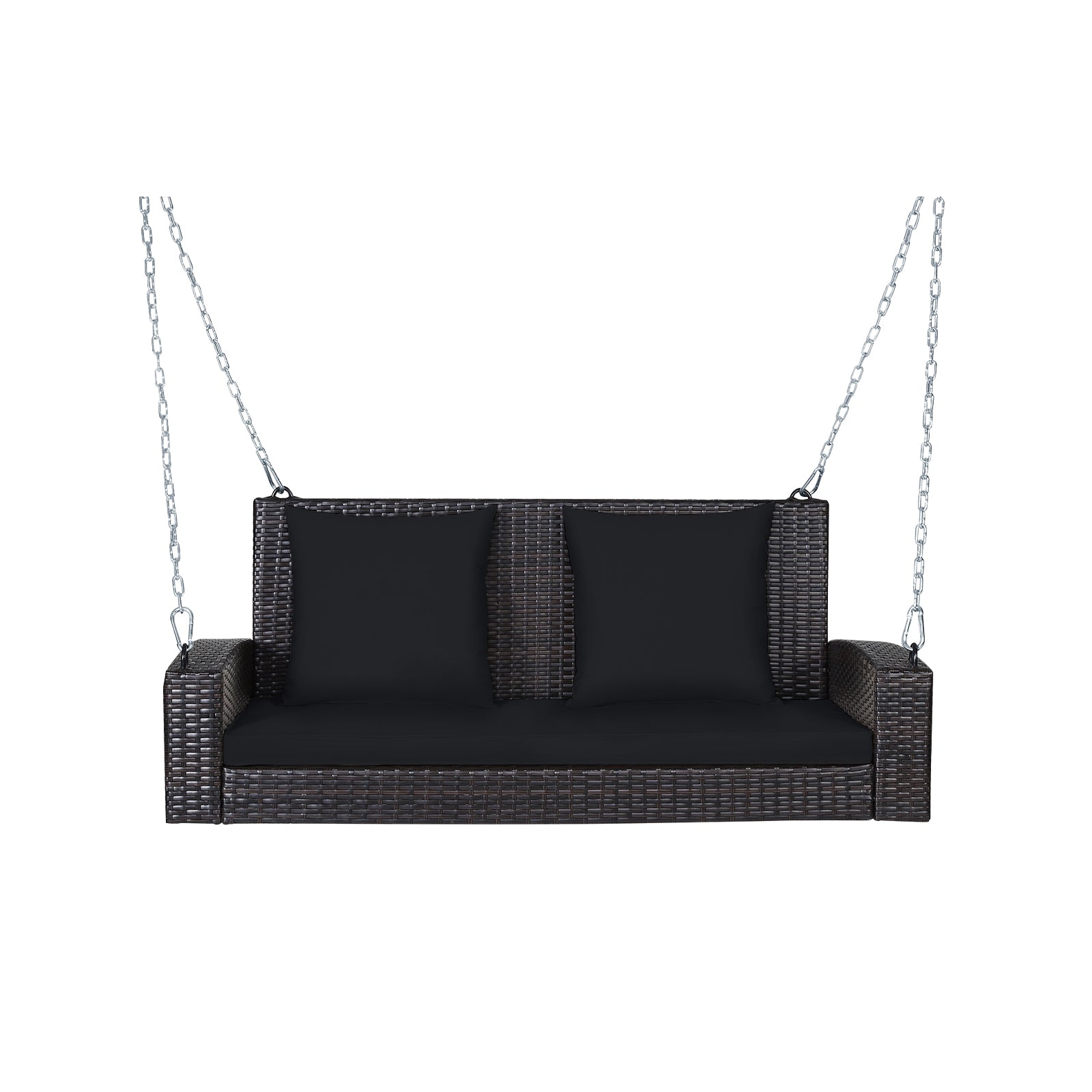 2-Person Patio Rattan Porch Swing with Cushions, Black Porch Swings Black at Gallery Canada
