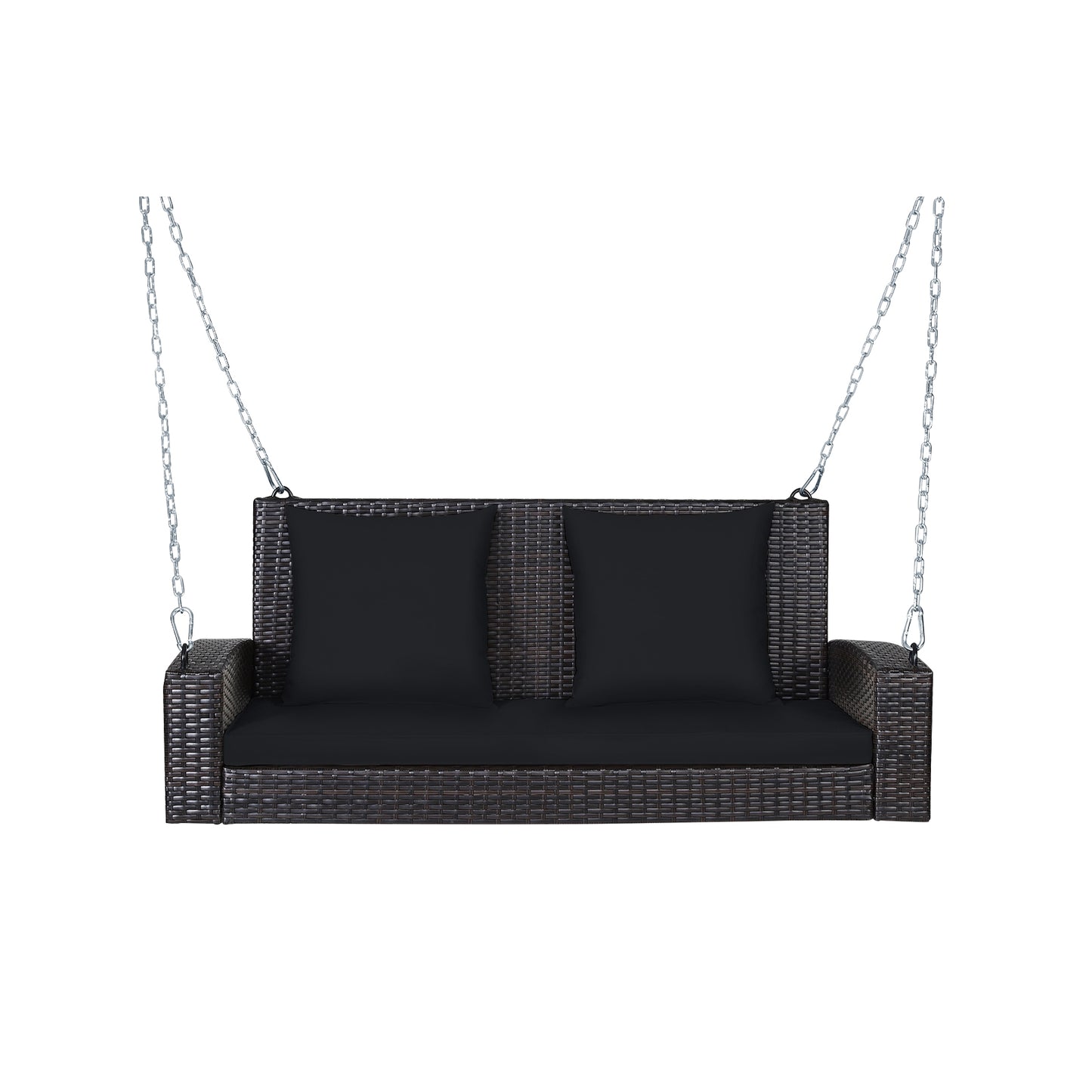 2-Person Patio Rattan Porch Swing with Cushions, Black Porch Swings Black at Gallery Canada