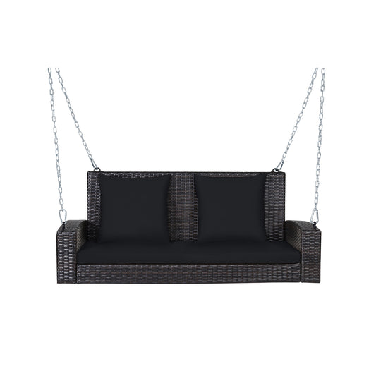 2-Person Patio Rattan Swing With Cushions, Black
