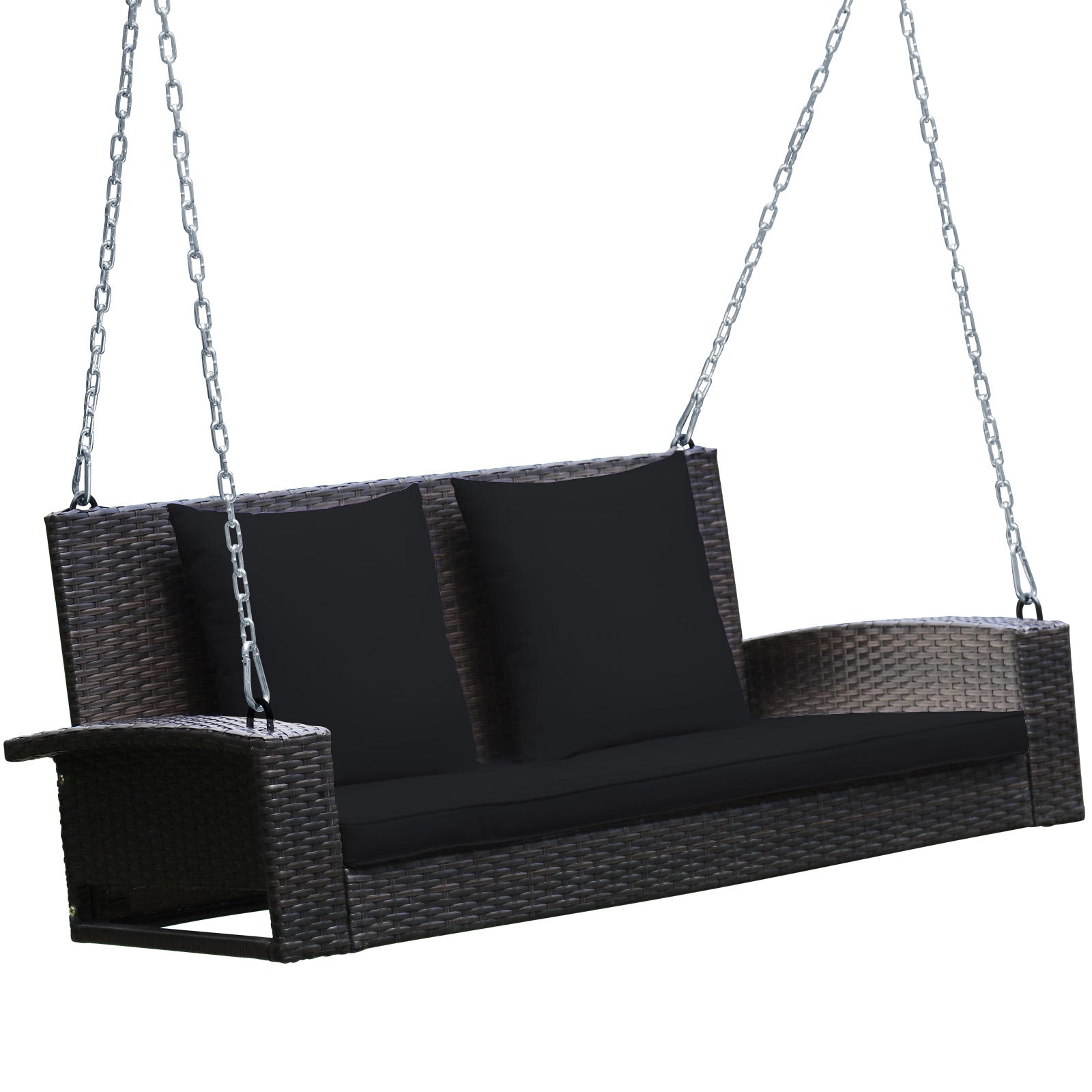 2-Person Patio Rattan Porch Swing with Cushions, Black Porch Swings at Gallery Canada