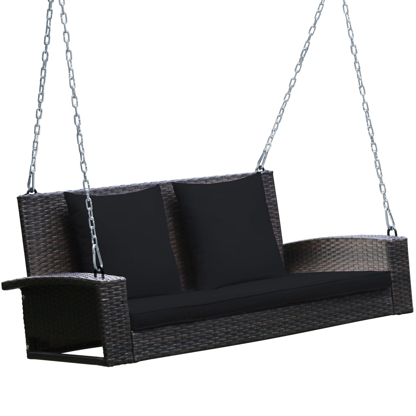2-Person Patio Rattan Porch Swing with Cushions, Black Porch Swings at Gallery Canada