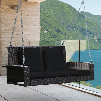 2-Person Patio Rattan Porch Swing with Cushions, Black Porch Swings at Gallery Canada