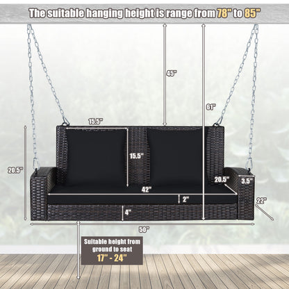 2-Person Patio Rattan Porch Swing with Cushions, Black Porch Swings at Gallery Canada