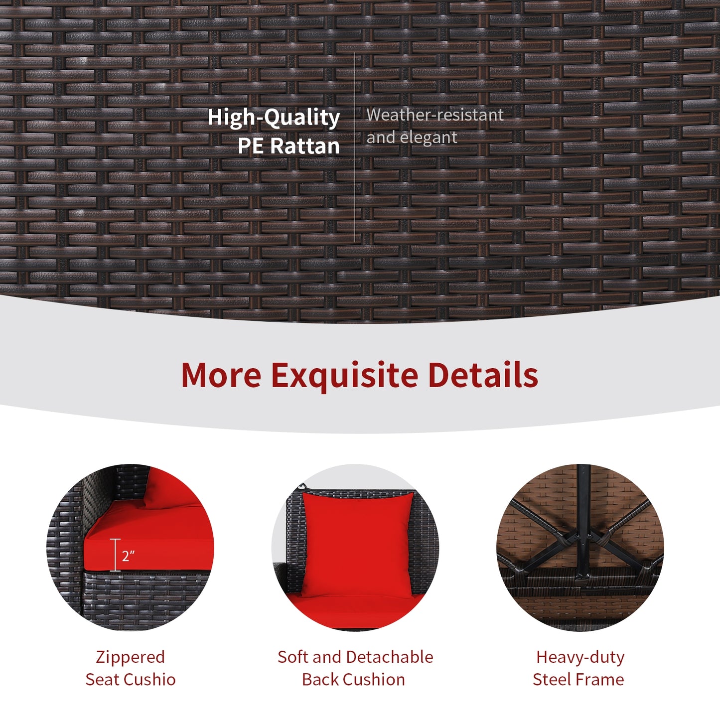 2-Person Patio Rattan Porch Swing with Cushions, Red Porch Swings at Gallery Canada