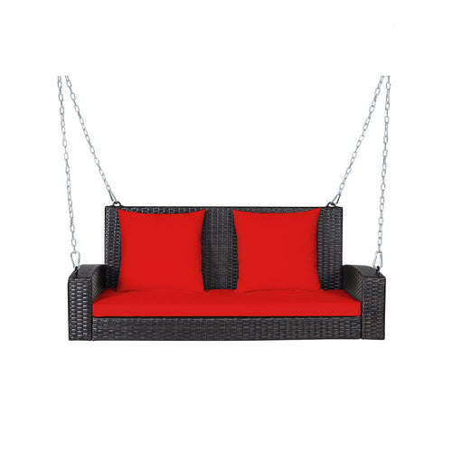 2-Person Patio Rattan Swing With Cushions, Red