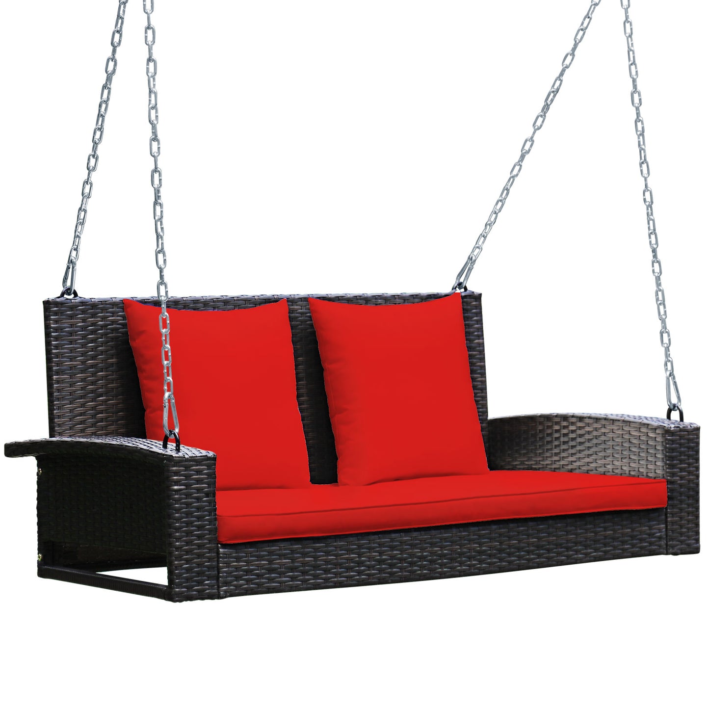 2-Person Patio Rattan Porch Swing with Cushions, Red Porch Swings at Gallery Canada