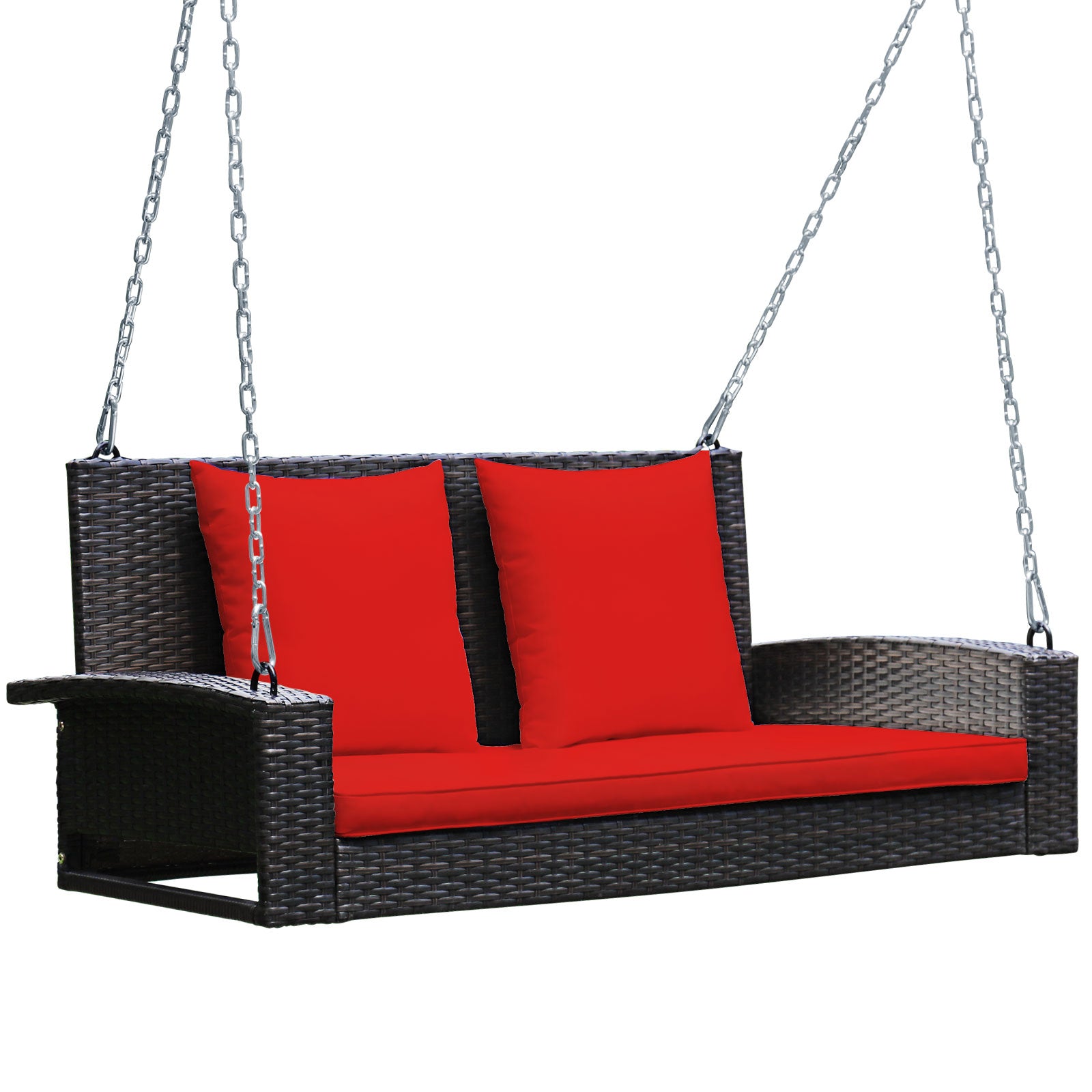 2-Person Patio Rattan Porch Swing with Cushions, Red Porch Swings at Gallery Canada