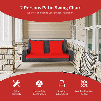 2-Person Patio Rattan Porch Swing with Cushions, Red Porch Swings at Gallery Canada
