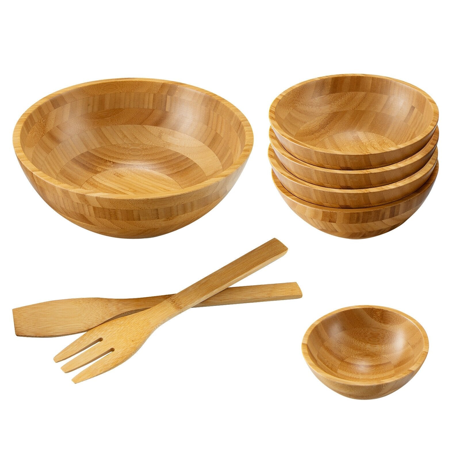 8 Pieces Bamboo Salad Bowl Set with Server Utensils, Natural at Gallery Canada