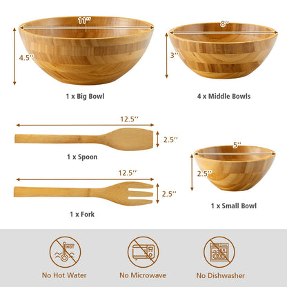 8 Pieces Bamboo Salad Bowl Set with Server Utensils, Natural at Gallery Canada