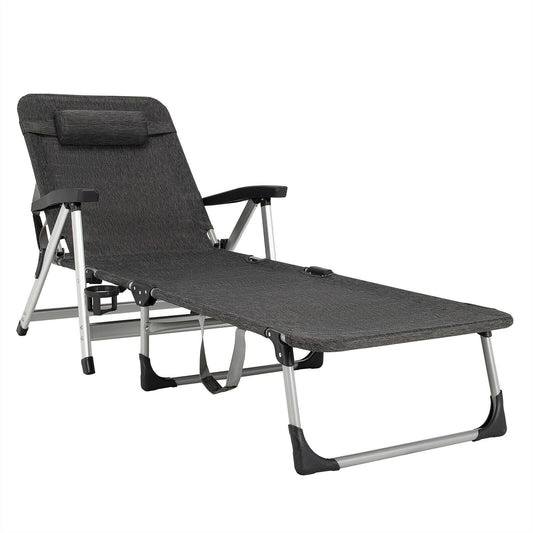 Beach Folding Chaise Lounge Recliner with 7 Adjustable Position, Gray at Gallery Canada