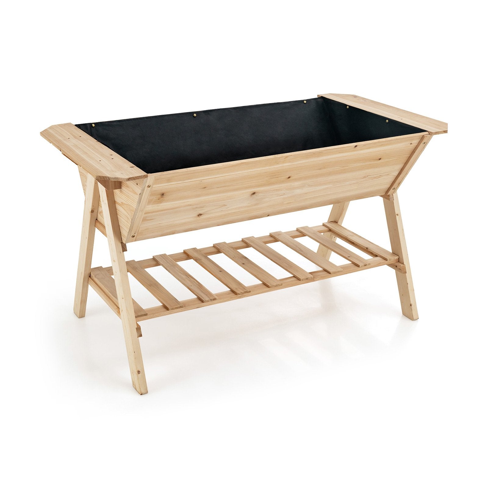 Raised Wood Garden Bed with Shelf and Liner, Natural - Gallery Canada