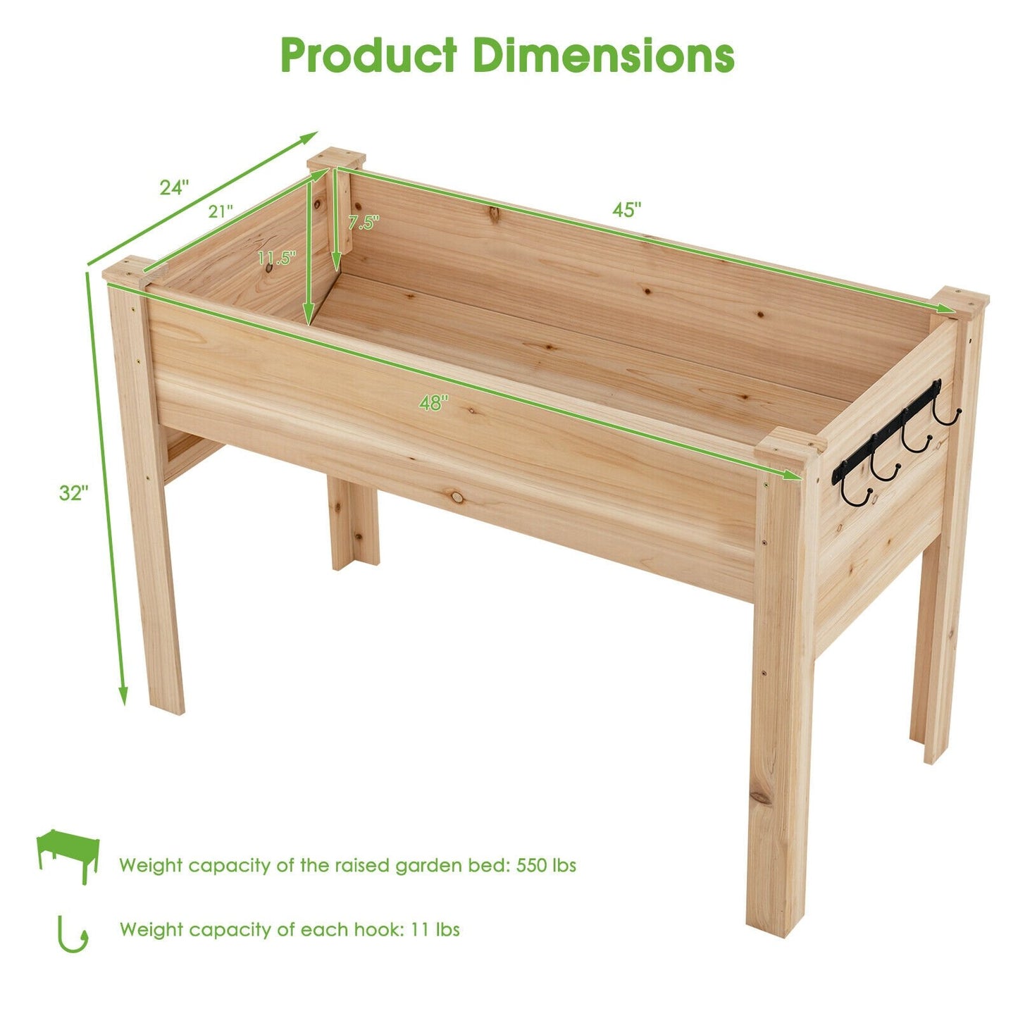 48 x 24 x 32 Inch Elevated Wood Planter Box with Legs, Natural
