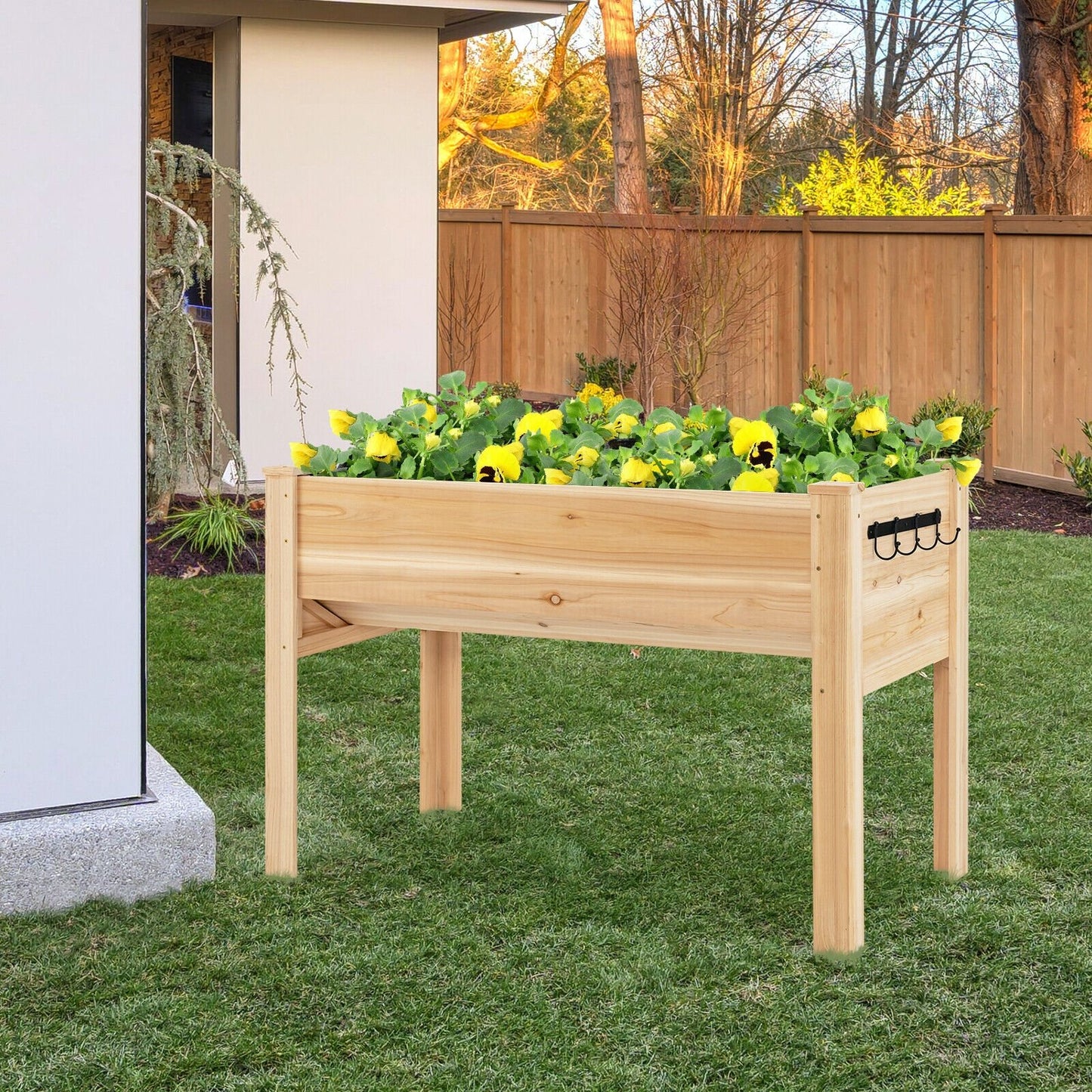 48 x 24 x 32 Inch Elevated Wood Planter Box with Legs, Natural - Gallery Canada
