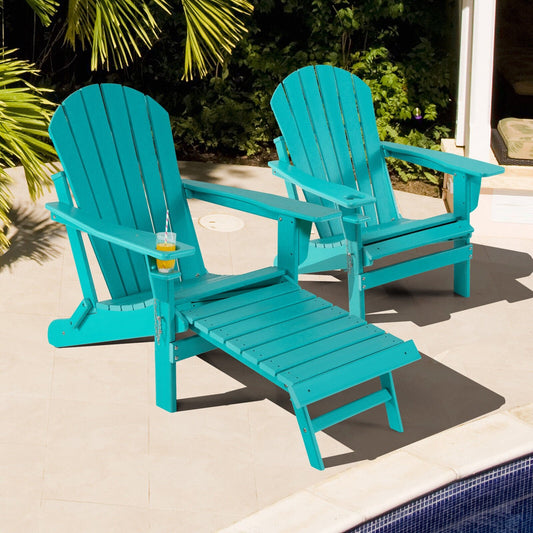 Patio All-Weather Folding Adirondack Chair with Pull-Out Ottoman, Turquoise - Gallery Canada