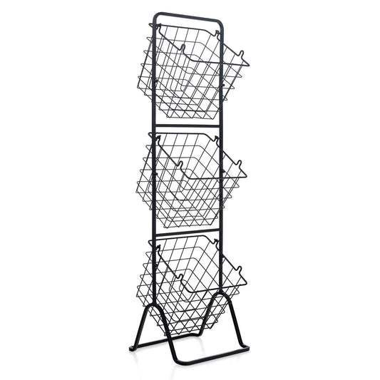 3-Tier Fruit Basket Stand with Adjustable Heights, Black Kitchen Organization Black at Gallery Canada