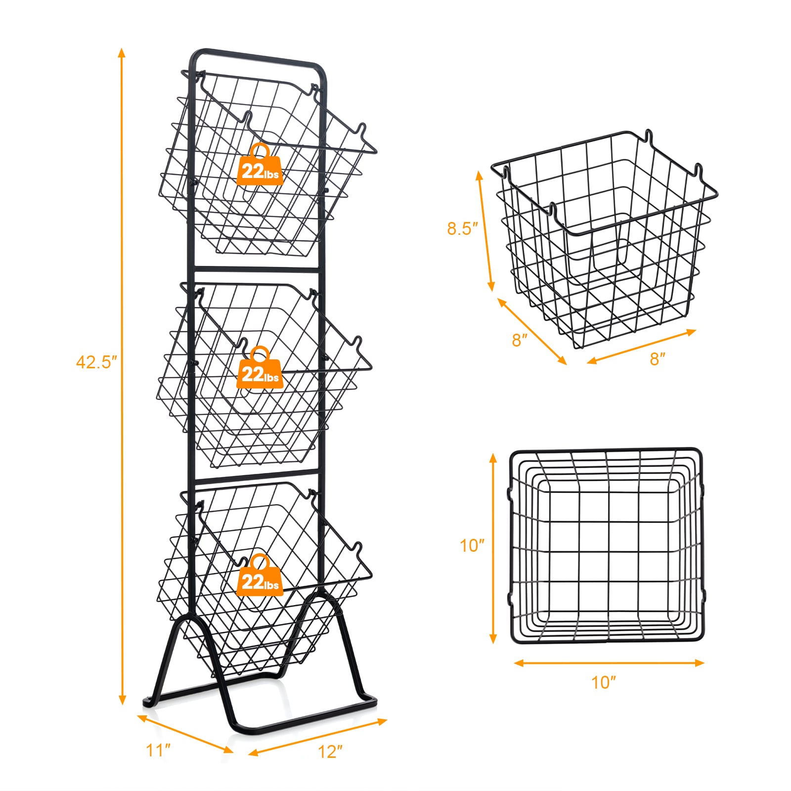 3-Tier Adjustable Fruit Basket Stand, Black Kitchen Organization at Gallery Canada