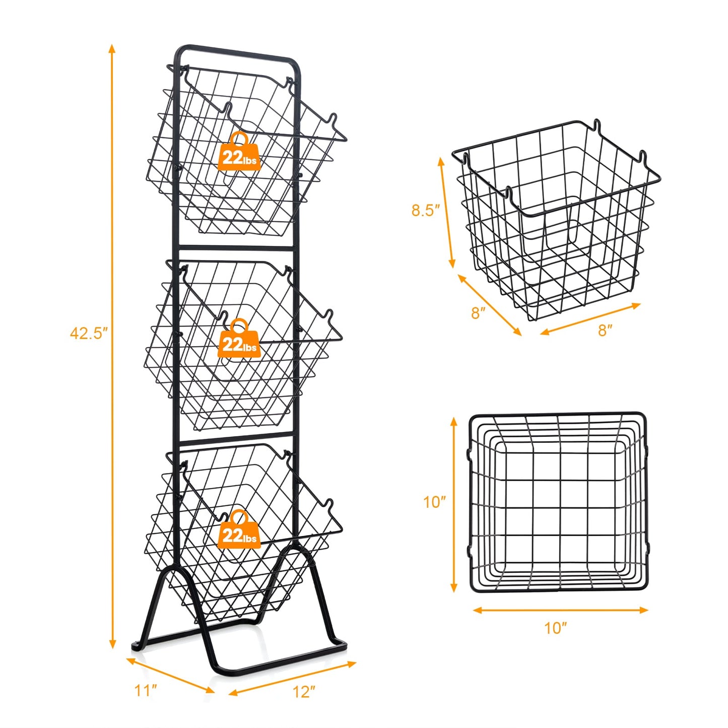 3-Tier Adjustable Fruit Basket Stand, Black Kitchen Organization at Gallery Canada