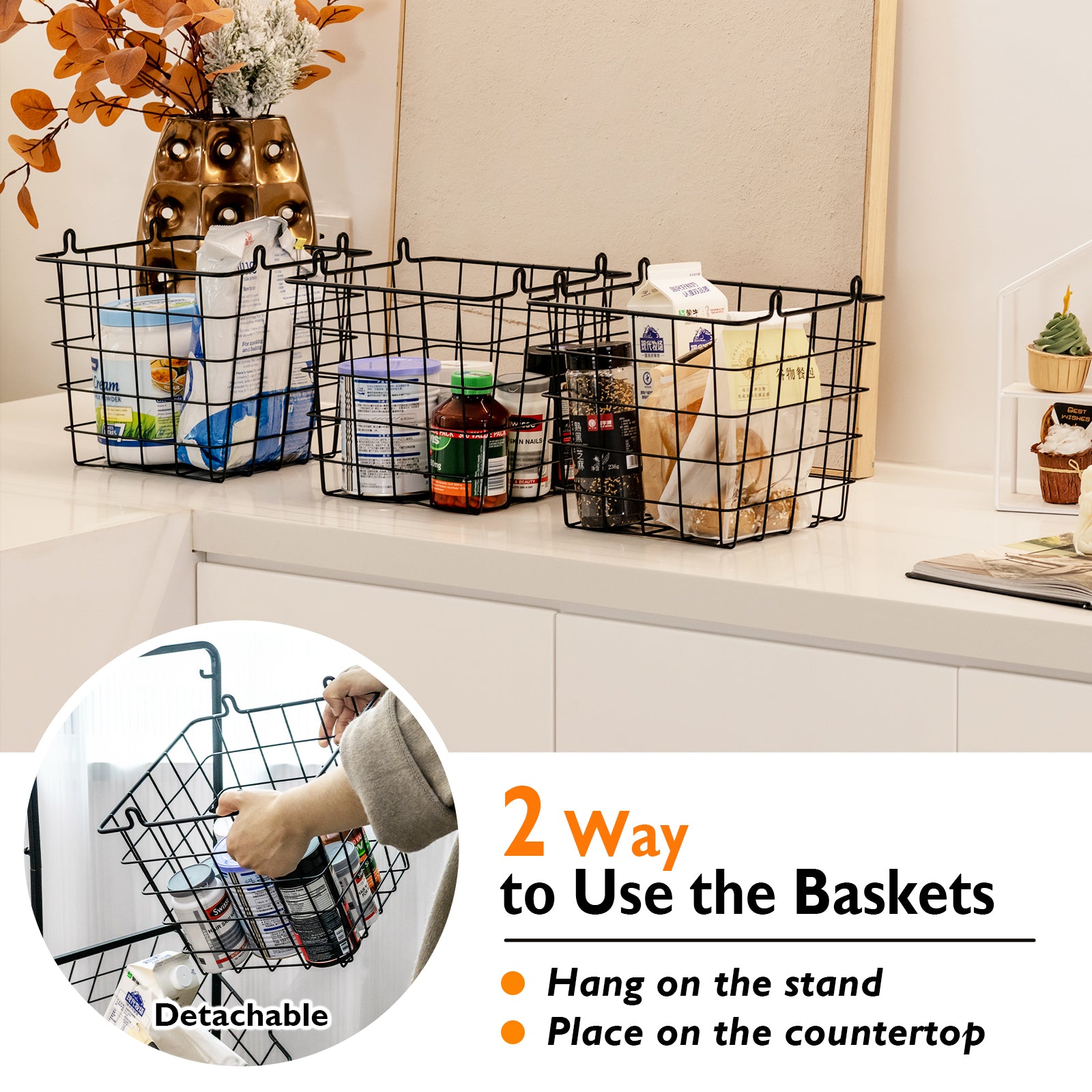 3-Tier Adjustable Fruit Basket Stand, Black Kitchen Organization at Gallery Canada