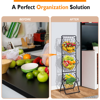 3-Tier Adjustable Fruit Basket Stand, Black Kitchen Organization at Gallery Canada