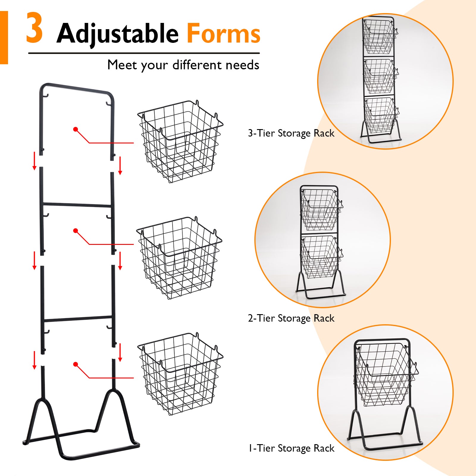 3-Tier Adjustable Fruit Basket Stand, Black Kitchen Organization at Gallery Canada