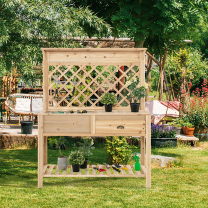 Wood Raised Garden Bed with Trellis, Natural