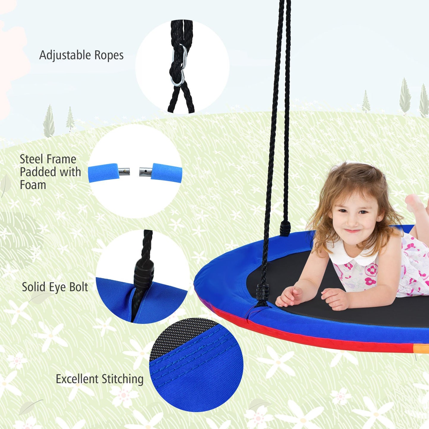 40 Inch Flying Saucer Tree Swing with 2 Hanging Straps for Kids, Blue - Gallery Canada