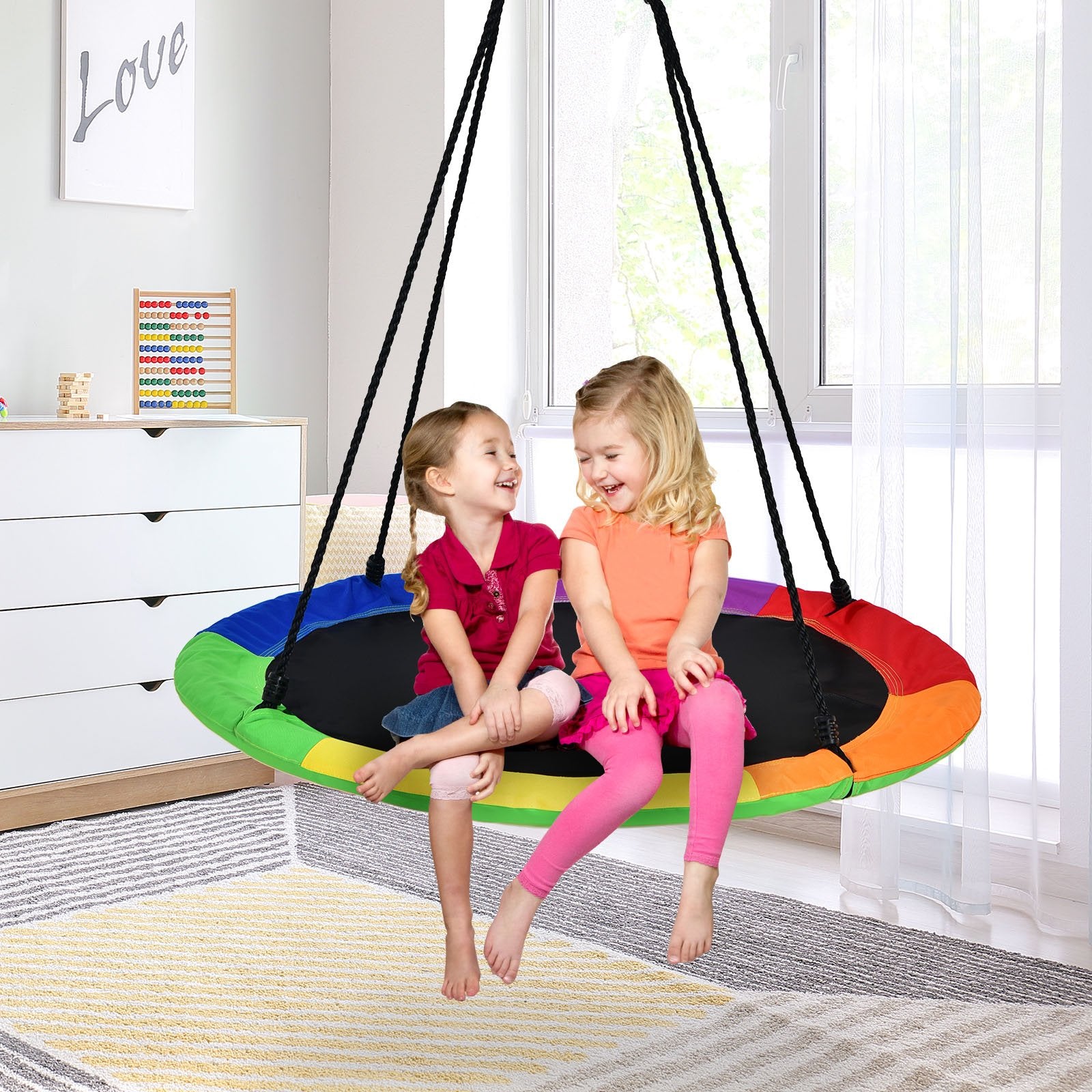 40 Inch Flying Saucer Tree Swing with 2 Hanging Straps for Kids, Green - Gallery Canada