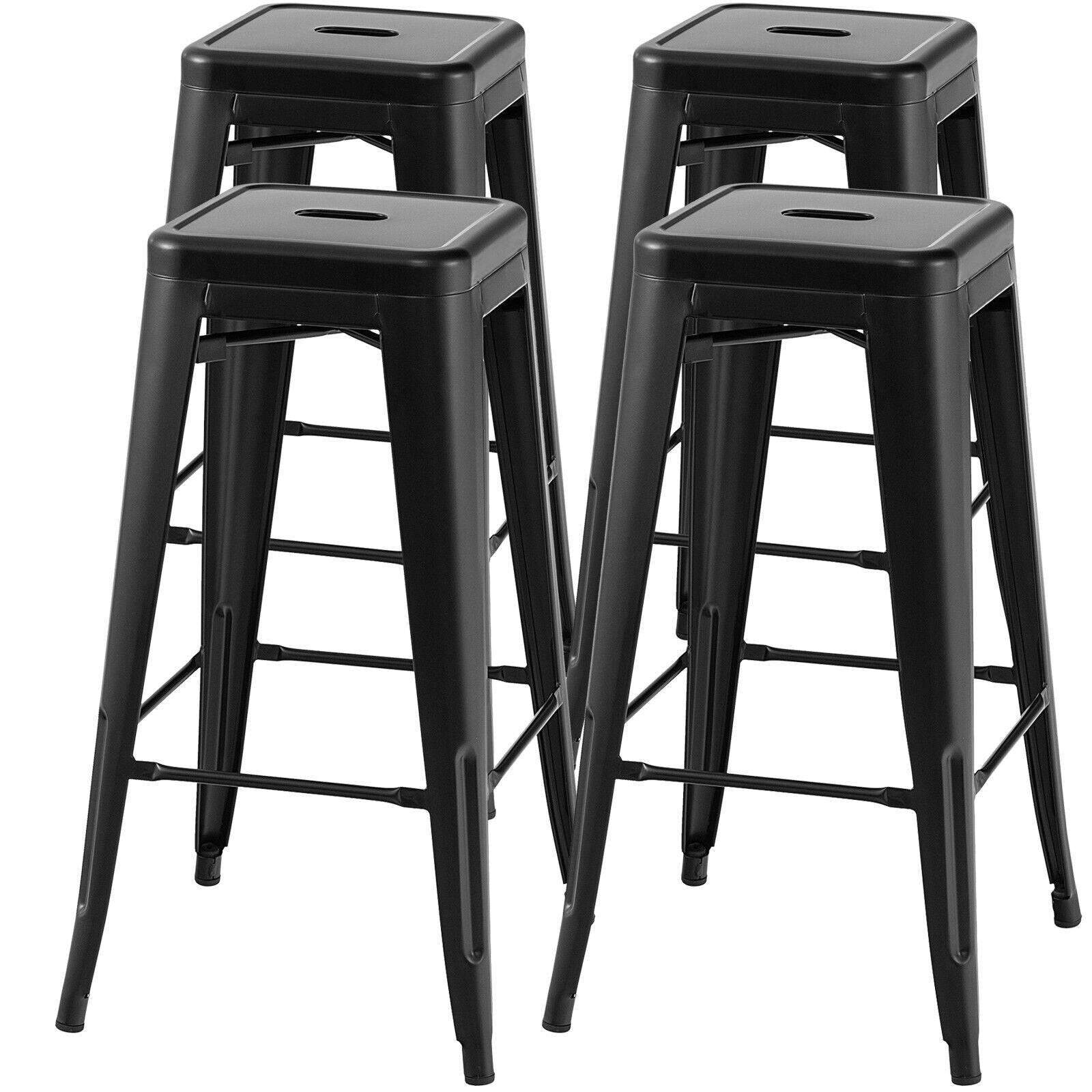 30 Inch Bar Stools Set of 4 with Square Seat and Handling Hole, Black Bar Stools at Gallery Canada