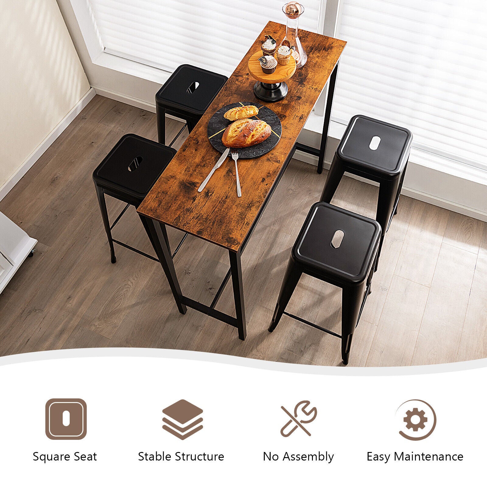 30 Inch Bar Stools Set of 4 with Square Seat and Handling Hole, Black Bar Stools at Gallery Canada