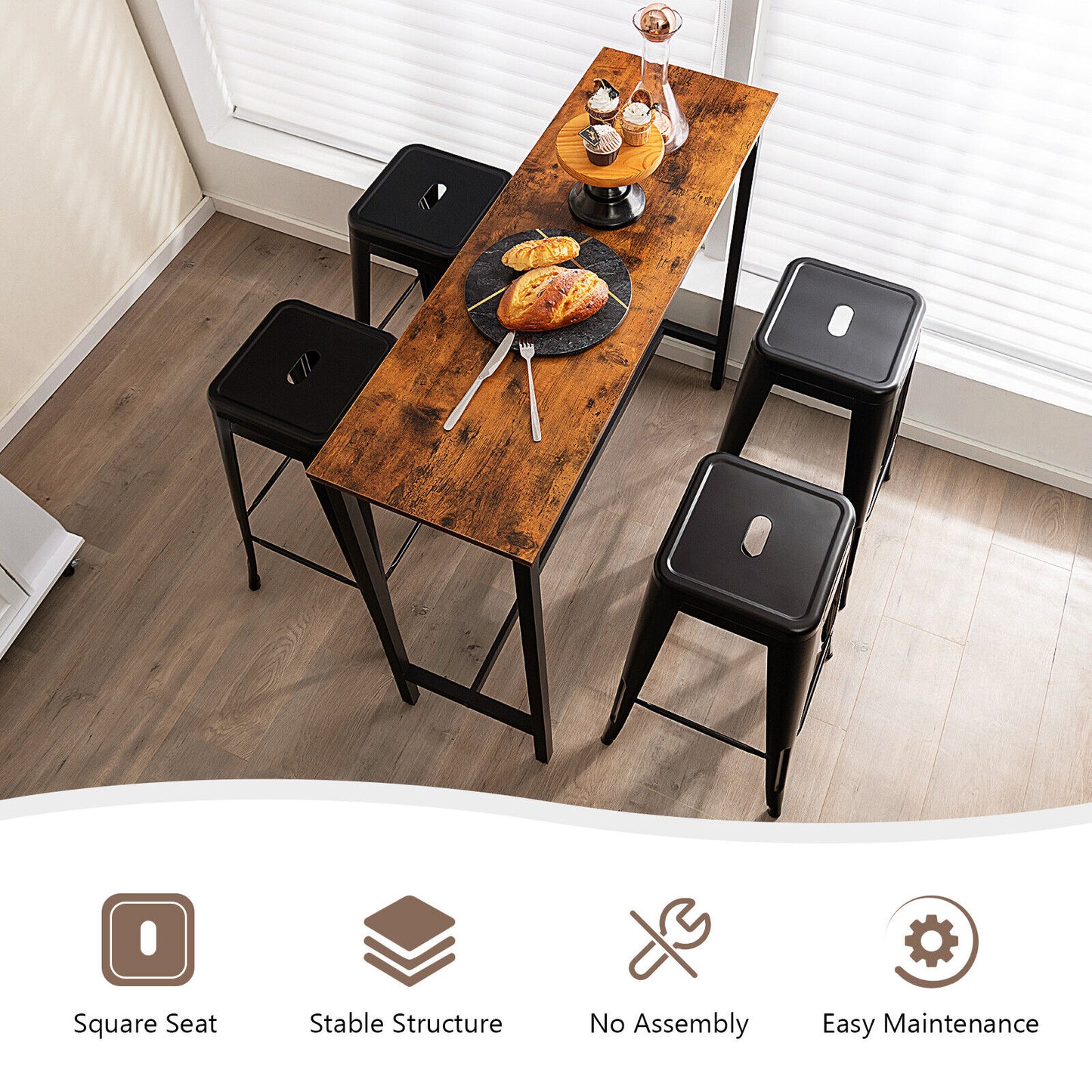 30 Inch Bar Stools Set of 4 with Square Seat and Handling Hole, Black Bar Stools at Gallery Canada