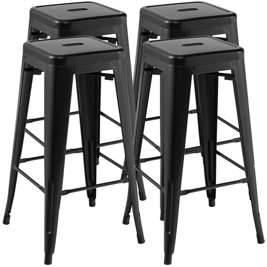 30 Inch Bar Stools Set of 4 with Square Seat and Handling Hole, Black Bar Stools Black at Gallery Canada