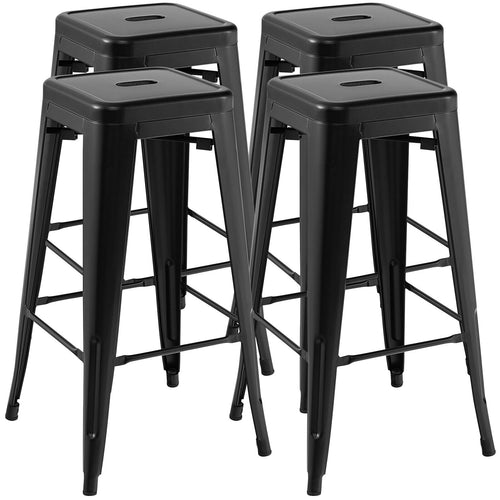 30 Inch Bar Stools Set of 4 with Square Seat and Handling Hole, Black