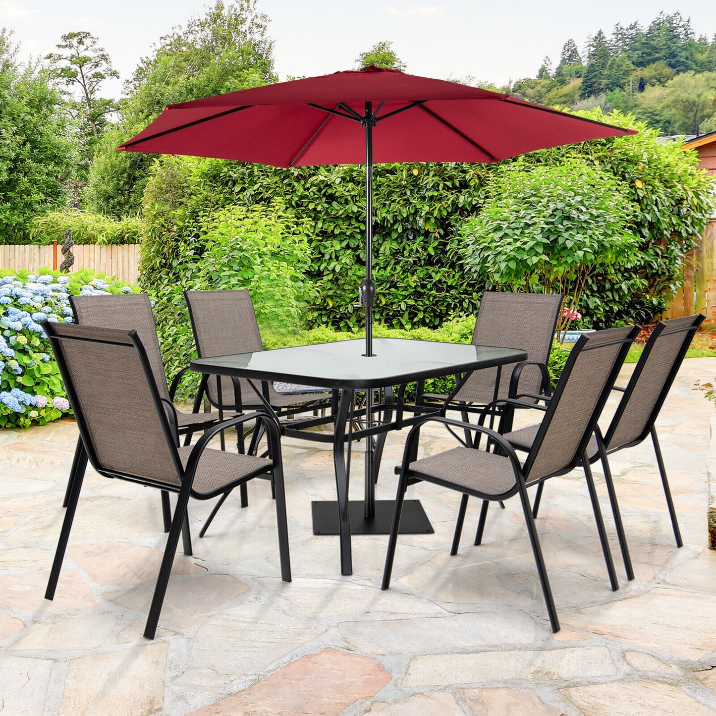 7-Piece Patio Dining Set with 6 Stackable Chairs, Brown Patio Dining Sets at Gallery Canada