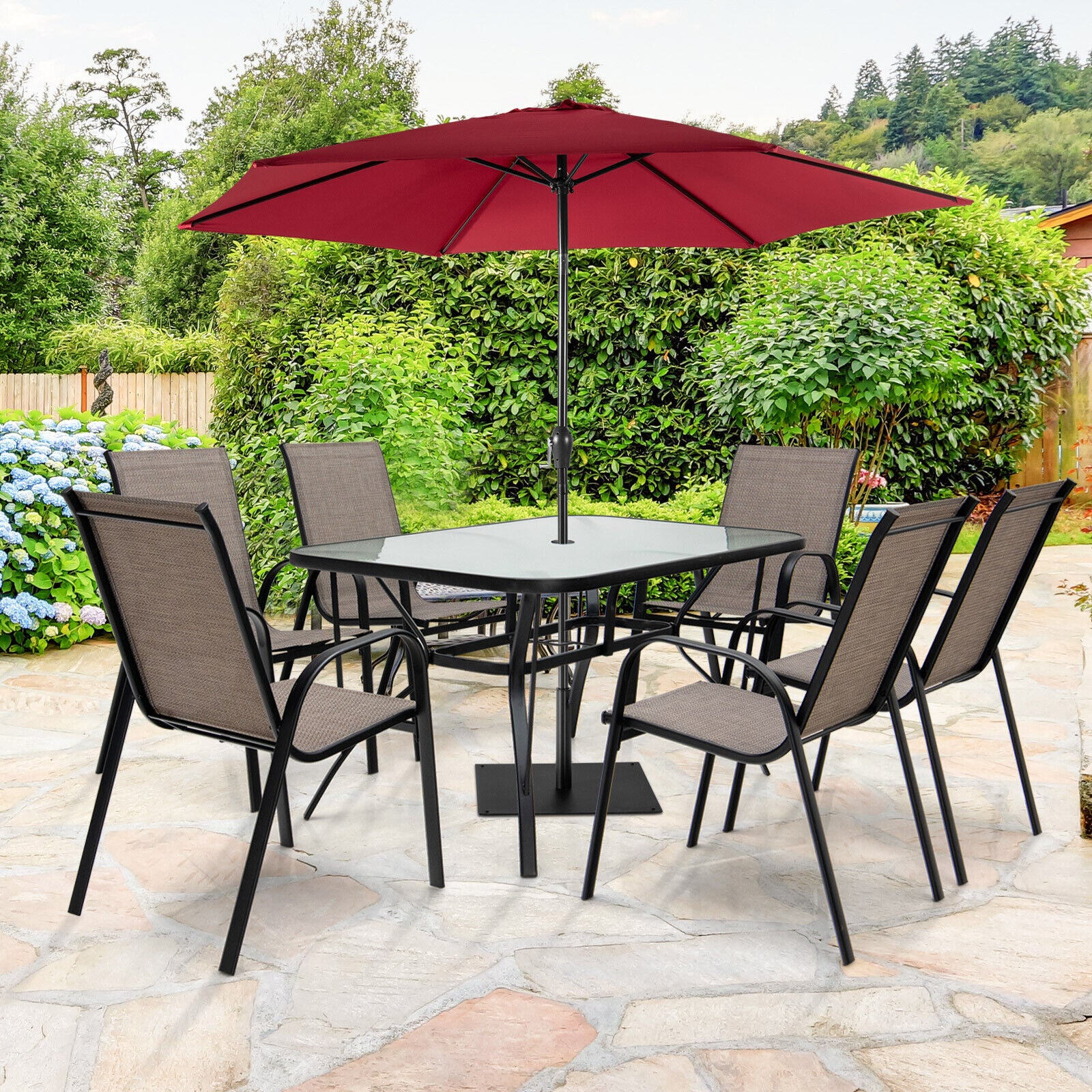 7-Piece Patio Dining Set with 6 Stackable Chairs, Brown Patio Dining Sets at Gallery Canada