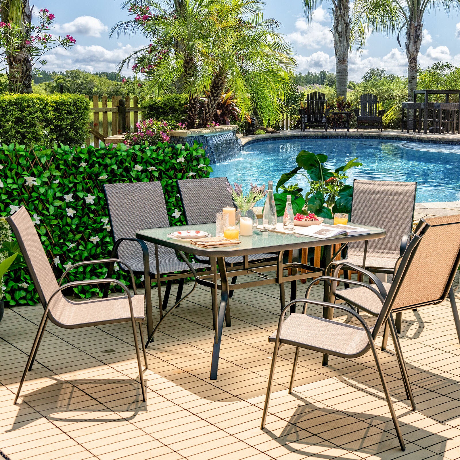7-Piece Patio Dining Set with 6 Stackable Chairs, Brown Patio Dining Sets at Gallery Canada