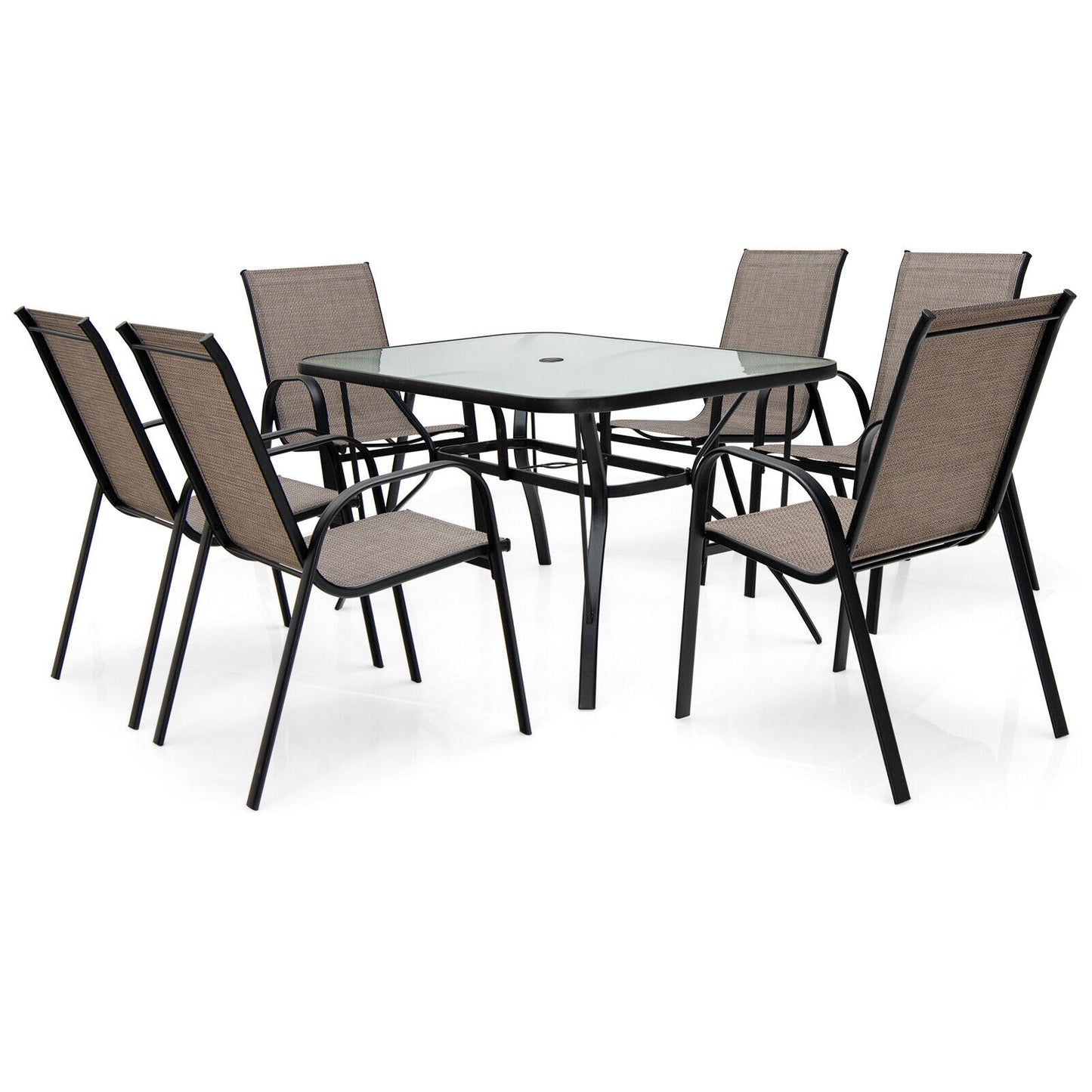 7-Piece Patio Dining Set with 6 Stackable Chairs, Brown Patio Dining Sets at Gallery Canada