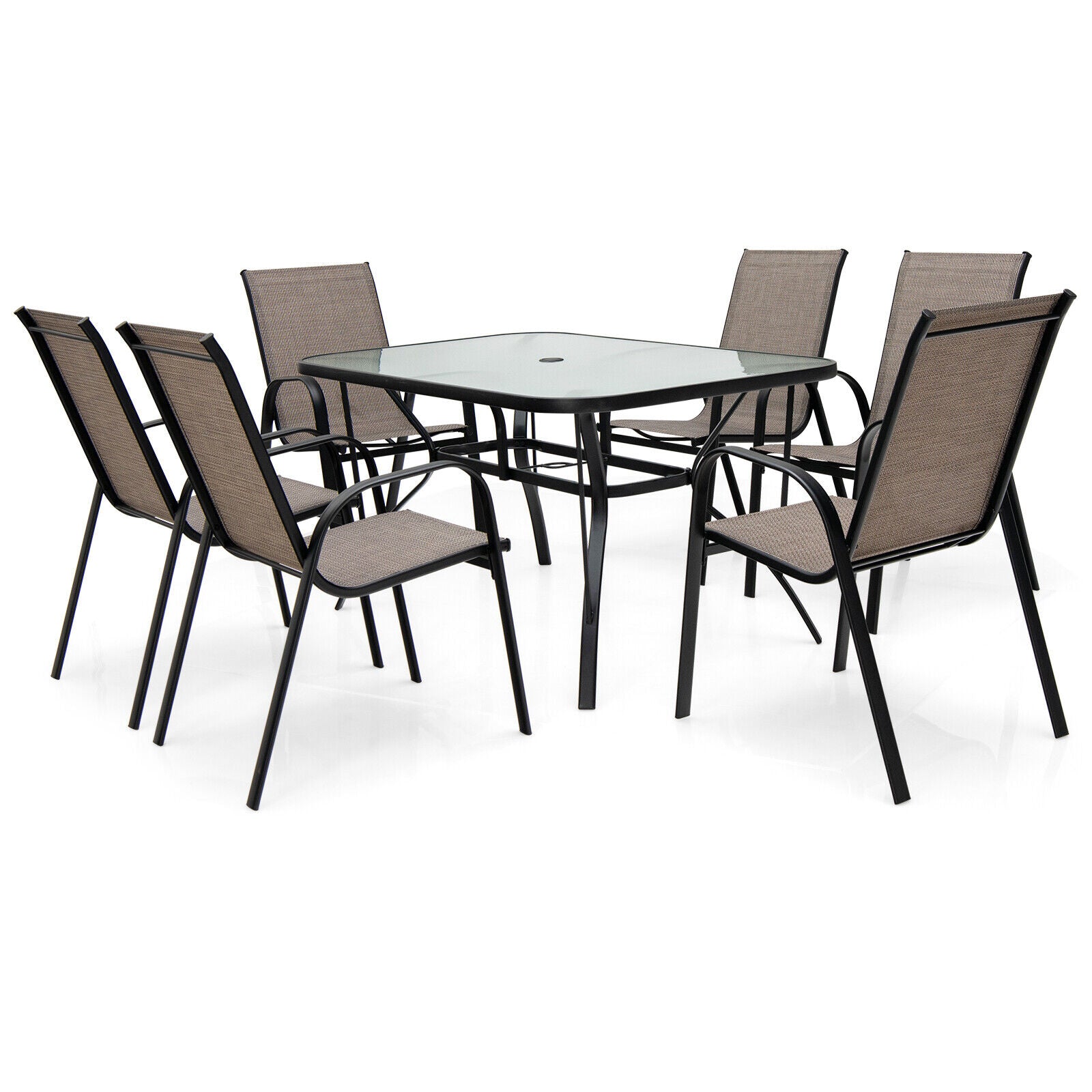 7-Piece Patio Dining Set with 6 Stackable Chairs, Brown Patio Dining Sets at Gallery Canada